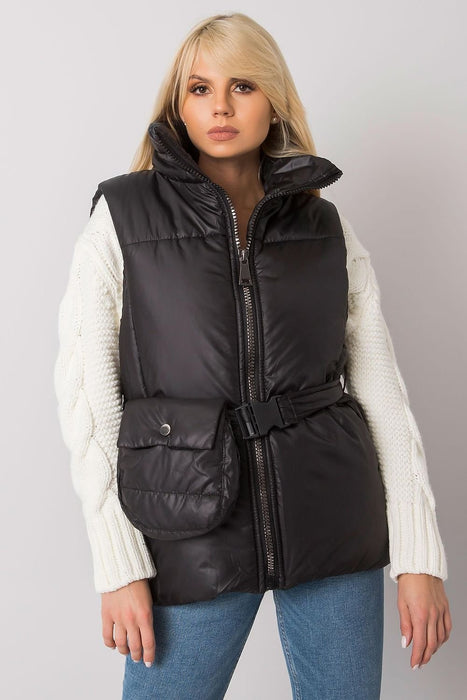 Chic Ecru Puffer Vest with Adjustable Belt and Functional Pockets