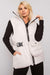 Chic Ecru Puffer Vest with Adjustable Belt and Functional Pockets