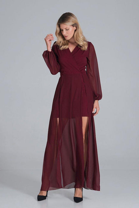 Chic Envelope Neckline Chiffon Evening Gown with Flowing Sleeves