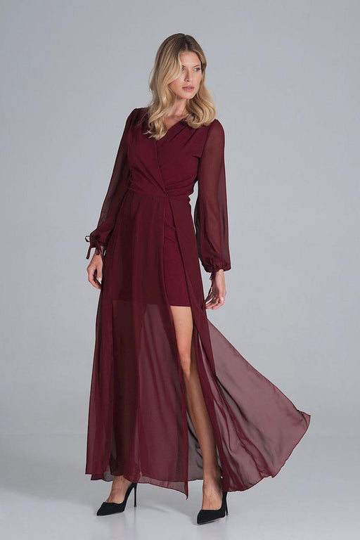 Chic Envelope Neckline Chiffon Evening Gown with Flowing Sleeves