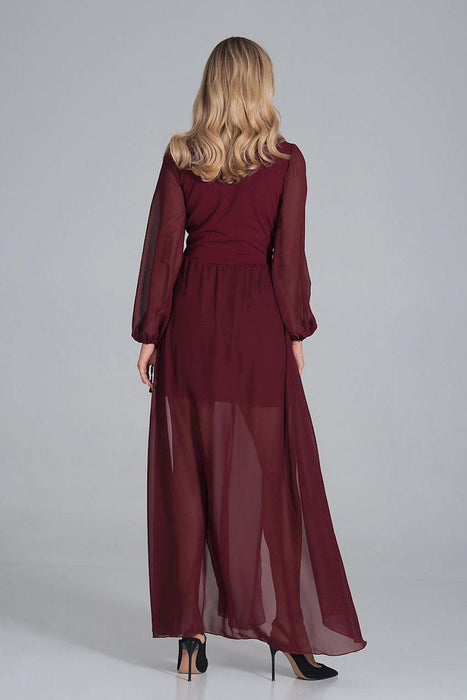 Chic Envelope Neckline Chiffon Evening Gown with Flowing Sleeves