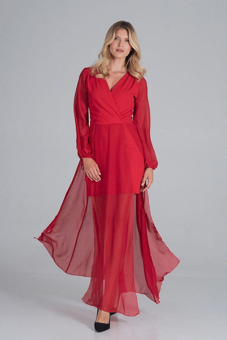 Chic Envelope Neckline Chiffon Evening Gown with Flowing Sleeves