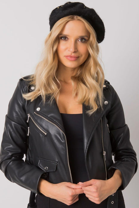 Elegant Black Angora Women's Cap with Distinctive Decorative Details