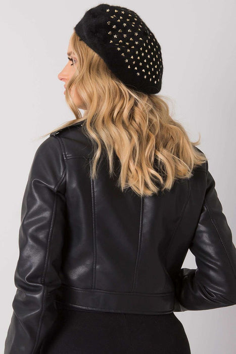 Elegant Black Angora Women's Cap with Distinctive Decorative Details