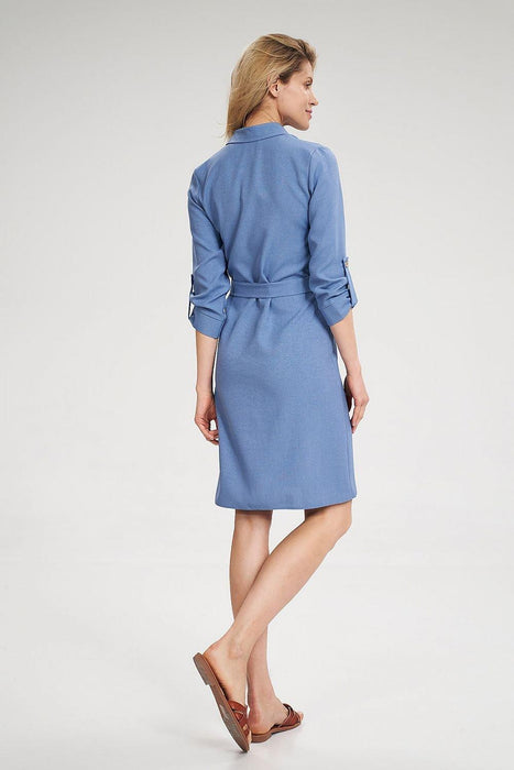 Chic 3/4 Sleeve Button-Down Shirt Dress with Functional Pockets