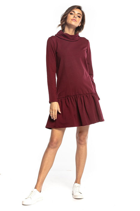 Trendy Turtleneck Midi Dress with Flared Hem