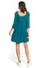 Elegant Ruffled Flare Mini Dress with Boat Neck and Three-Quarter Sleeves