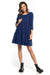 Elegant Ruffled Flare Mini Dress with Boat Neck and Three-Quarter Sleeves