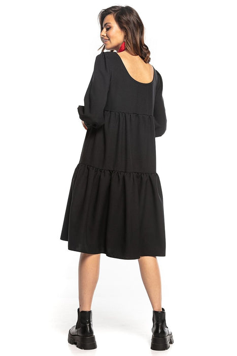 Charming Ruffled Boatneck Flare Dress