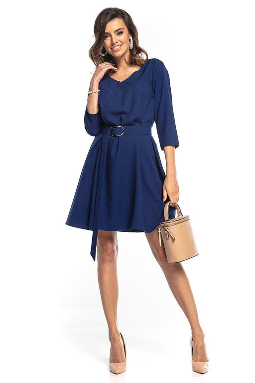 Chic Belted Trapeze Daydress with Buckle Detailing