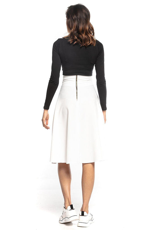 Chic High-Waisted Midi Skirt with Trendy Zipper Accents