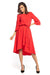 Elegant Asymmetrical Midi Dress with Belted Waist and 3/4 Sleeves