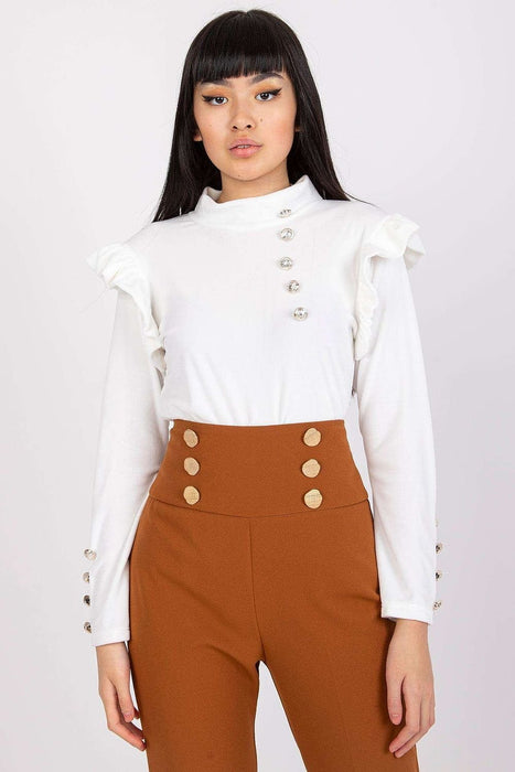 Velvet Vibe Blouse with Chic Frills and Button Accents