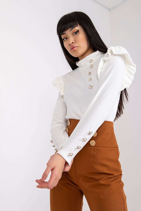 Velvet Vibe Blouse with Chic Frills and Button Accents