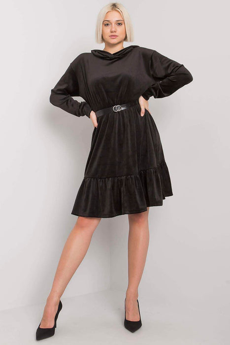 Velvet Hooded Ruffle Dress