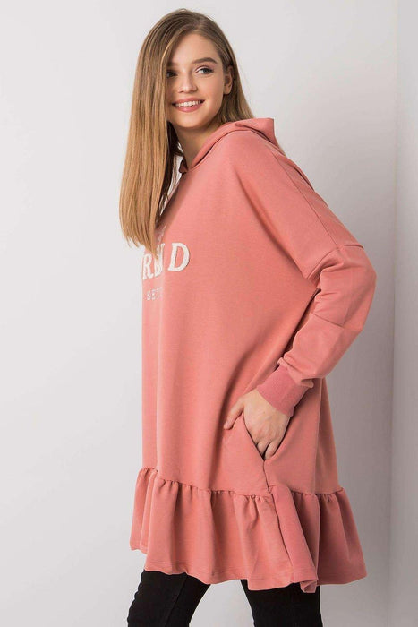 Ruffled Hooded Tunic Sweater with Pockets