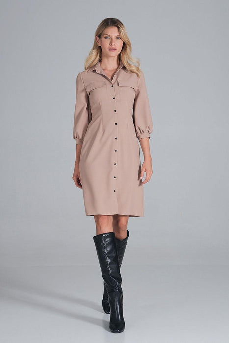 Chic Midi Shirt Dress with Convenient Pockets