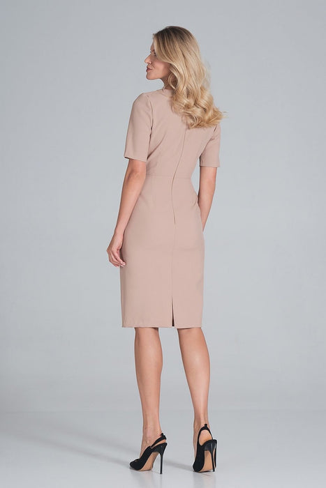 Chic Envelope Neckline Midi Pencil Dress with Stylish Button Accents