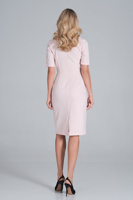 Chic Envelope Neckline Midi Pencil Dress with Stylish Button Accents