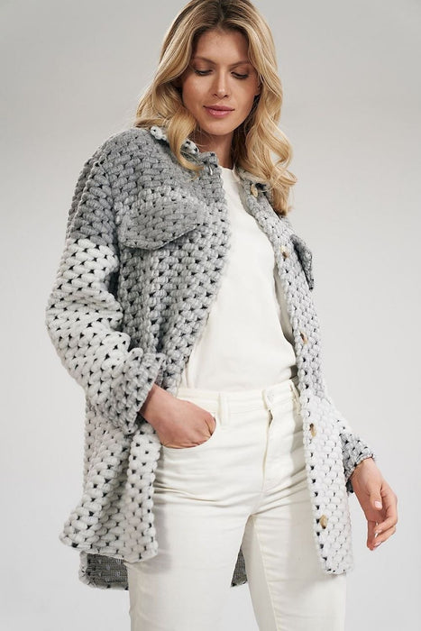 Stylish Wool Blend Patchwork Button-Up Coat