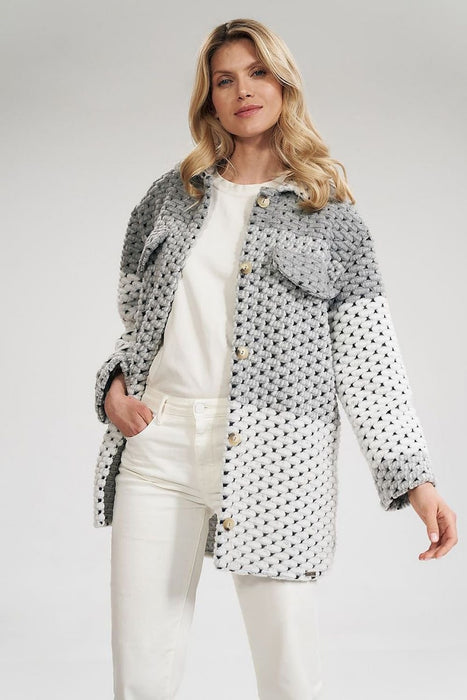 Stylish Wool Blend Patchwork Button-Up Coat