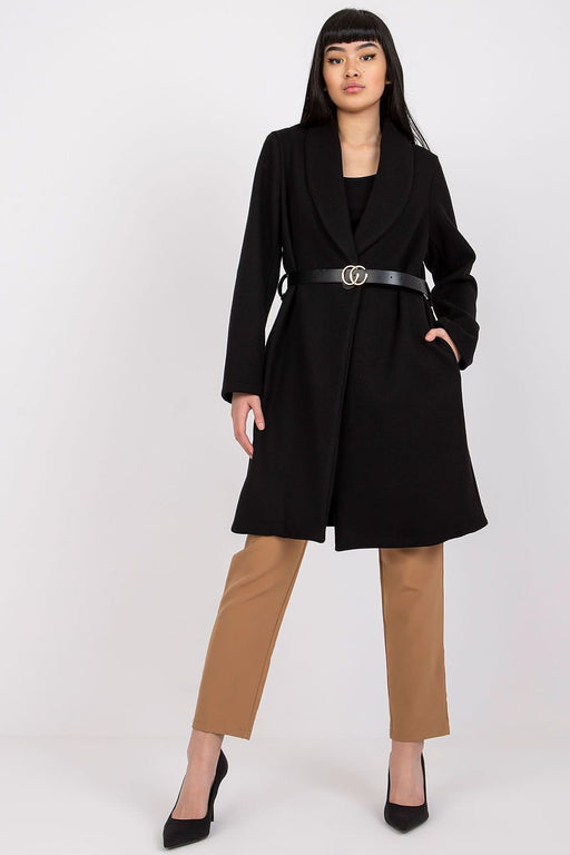 Elegant Belted Long Sleeve Overcoat by Italy Moda