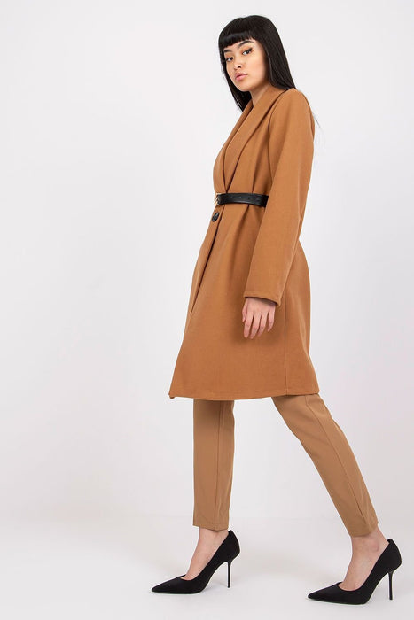 Elegant Belted Long Sleeve Overcoat by Italy Moda