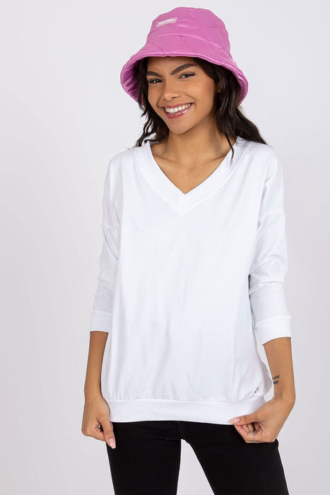 Elegant V-Neck Blouse with Ribbed Cuffs