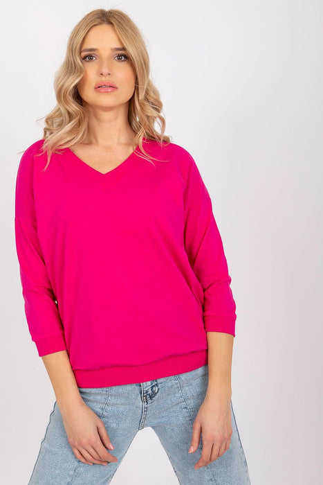 Elegant V-Neck Blouse with Ribbed Cuffs