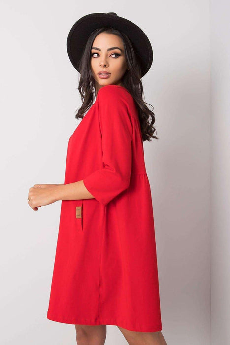 Versatile Cotton Blend Daydress - Trendy 3/4 Sleeves, Relaxed Fit with Functional Pockets