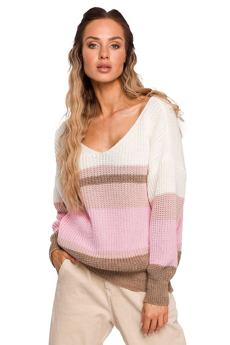 Stylish Striped V-Neck Knit Pullover