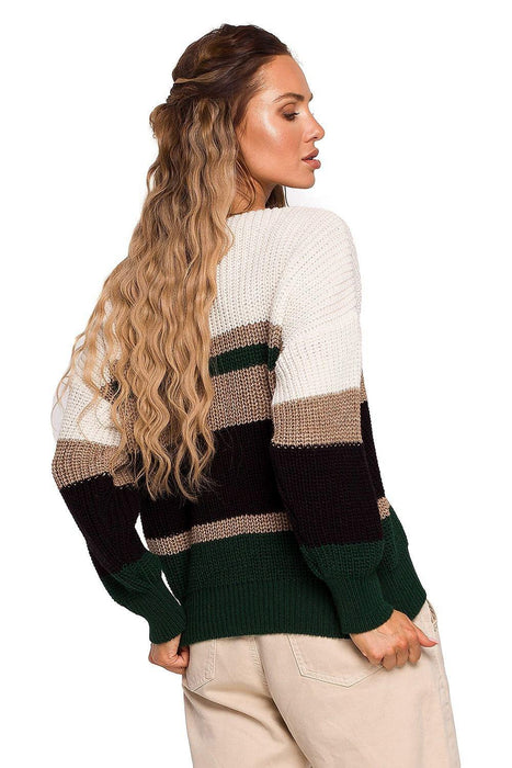 Stylish Striped V-Neck Knit Pullover