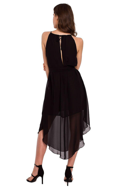 Chic Chiffon Evening Dress with Romantic Ruffles and Elegant Neck Detail