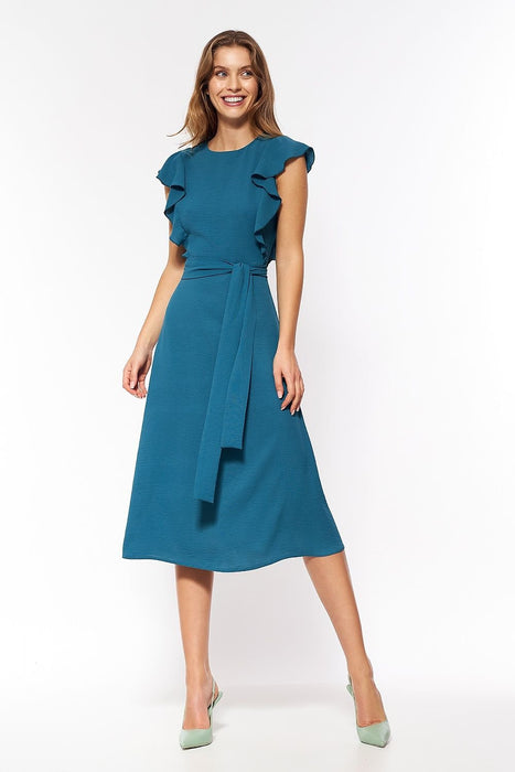 Elegant Ruffled Sleeve Trapeze Dress