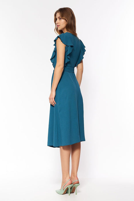 Elegant Ruffled Sleeve Trapeze Dress