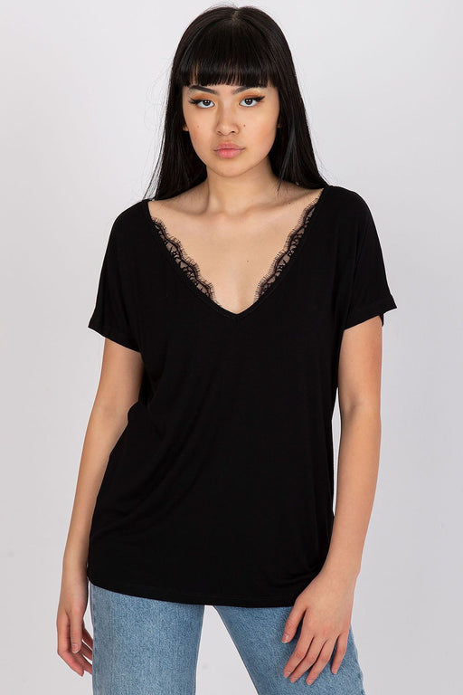 Lace-Embellished Viscose T-Shirt with Serek Neckline for Women