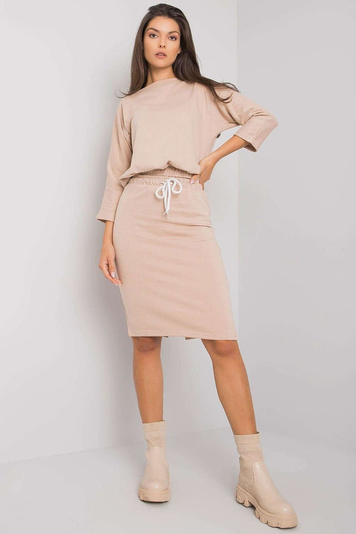 Chic Ribbed Top and Tailored Pencil Skirt Ensemble with Adjustable Waist Tie