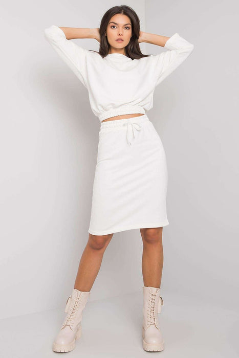 Chic Ribbed Top and Tailored Pencil Skirt Ensemble with Adjustable Waist Tie