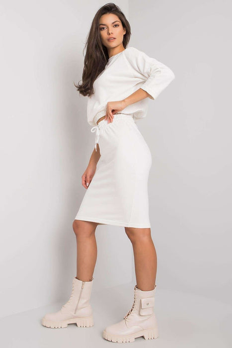 Chic Ribbed Top and Tailored Pencil Skirt Ensemble with Adjustable Waist Tie