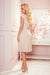 Elegant Beige Pleated Day Dress with Waist Belt