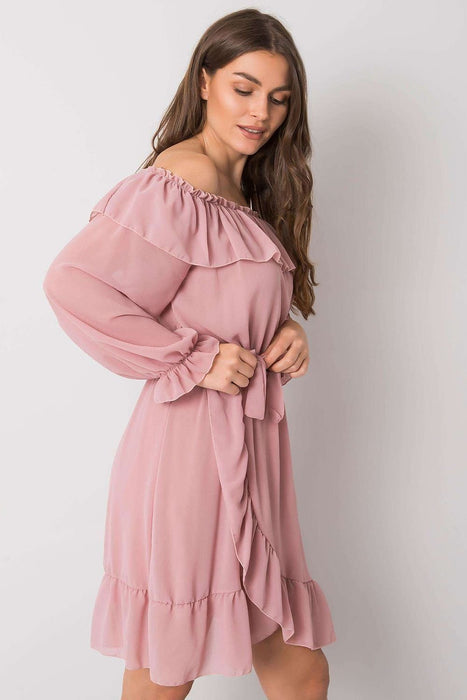 Spanish Chic Frilly Waist-Tie Daydress with Long Sleeves