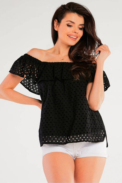 Elegant Spanish-Style Ruffle Cotton Top