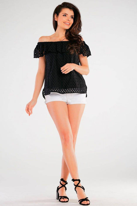 Elegant Spanish-Style Ruffle Cotton Top