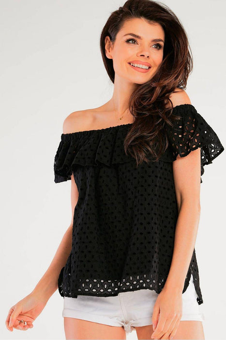 Elegant Spanish-Style Ruffle Cotton Top