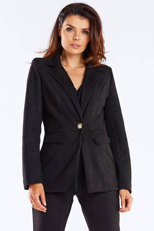 Golden Button Shawl Collar Suit Jacket for Women