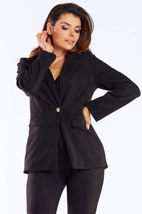 Golden Button Shawl Collar Suit Jacket for Women