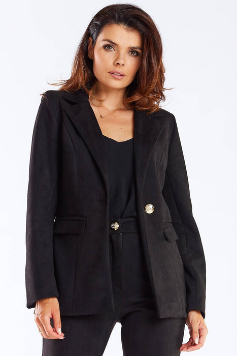 Golden Button Shawl Collar Suit Jacket for Women