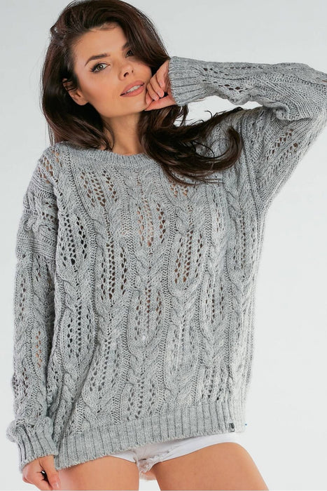 Elegant Openwork Boat Neck Sweater