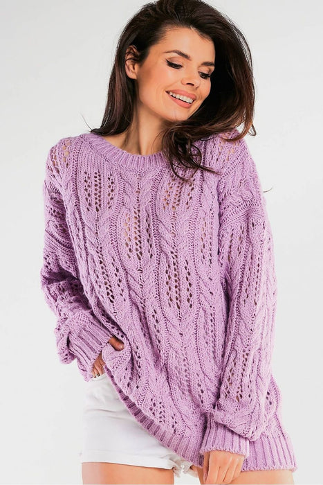 Elegant Openwork Boat Neck Sweater