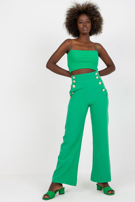 Elegant High-Waisted Women's Trousers with Decorative Buttons and Practical Slip Pockets